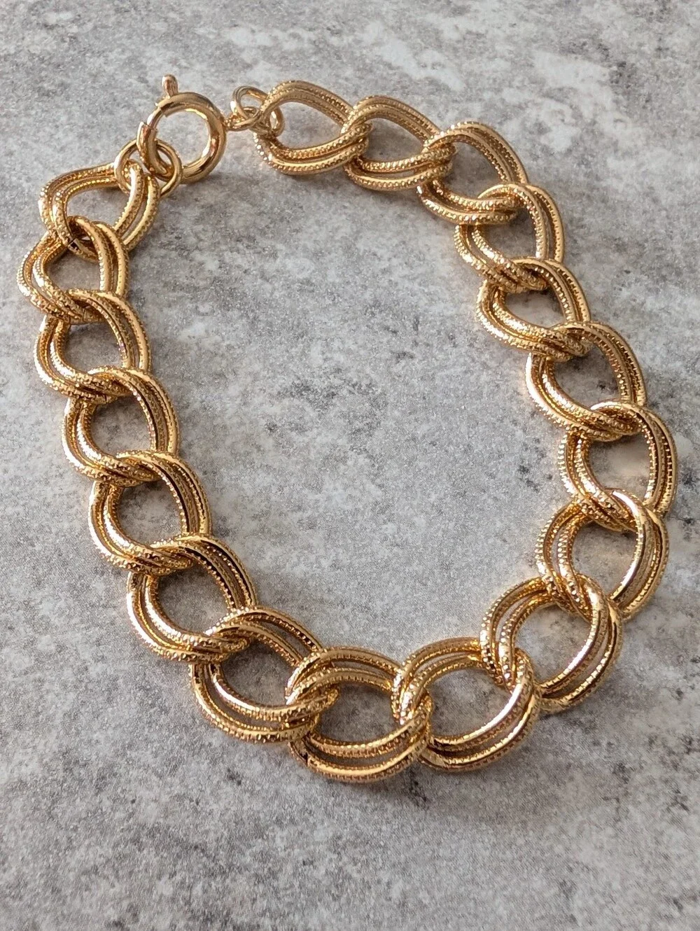 Gold Tone Textured Double Link Bracelet